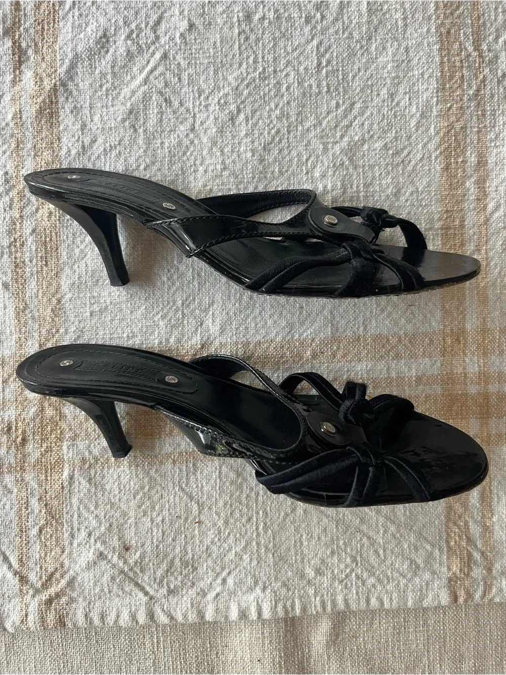 Celine Black Strap Slide Sandals Kitten Heels